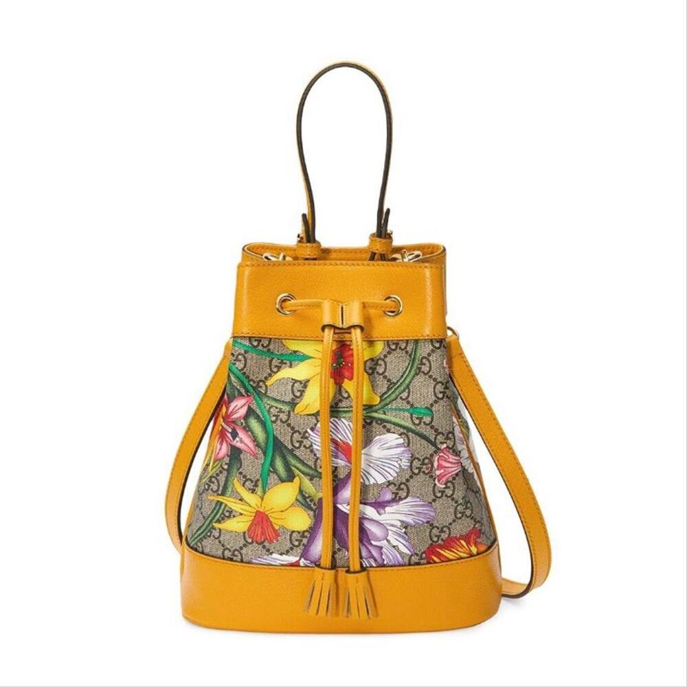 GUCCI Ophidia GG flora leather crossbody bucket bag